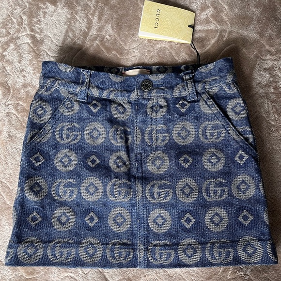 Gucci Other - GUCCI Kids Denim Skirt size 4 toddler Monogram Jacquard 4T MSRP $620